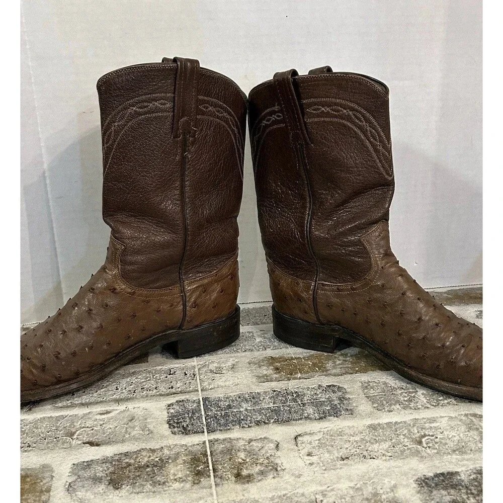 Dan Post Full Quill Ostrich Western Boots Brown Tan Leather 10950 Men’s Size 9